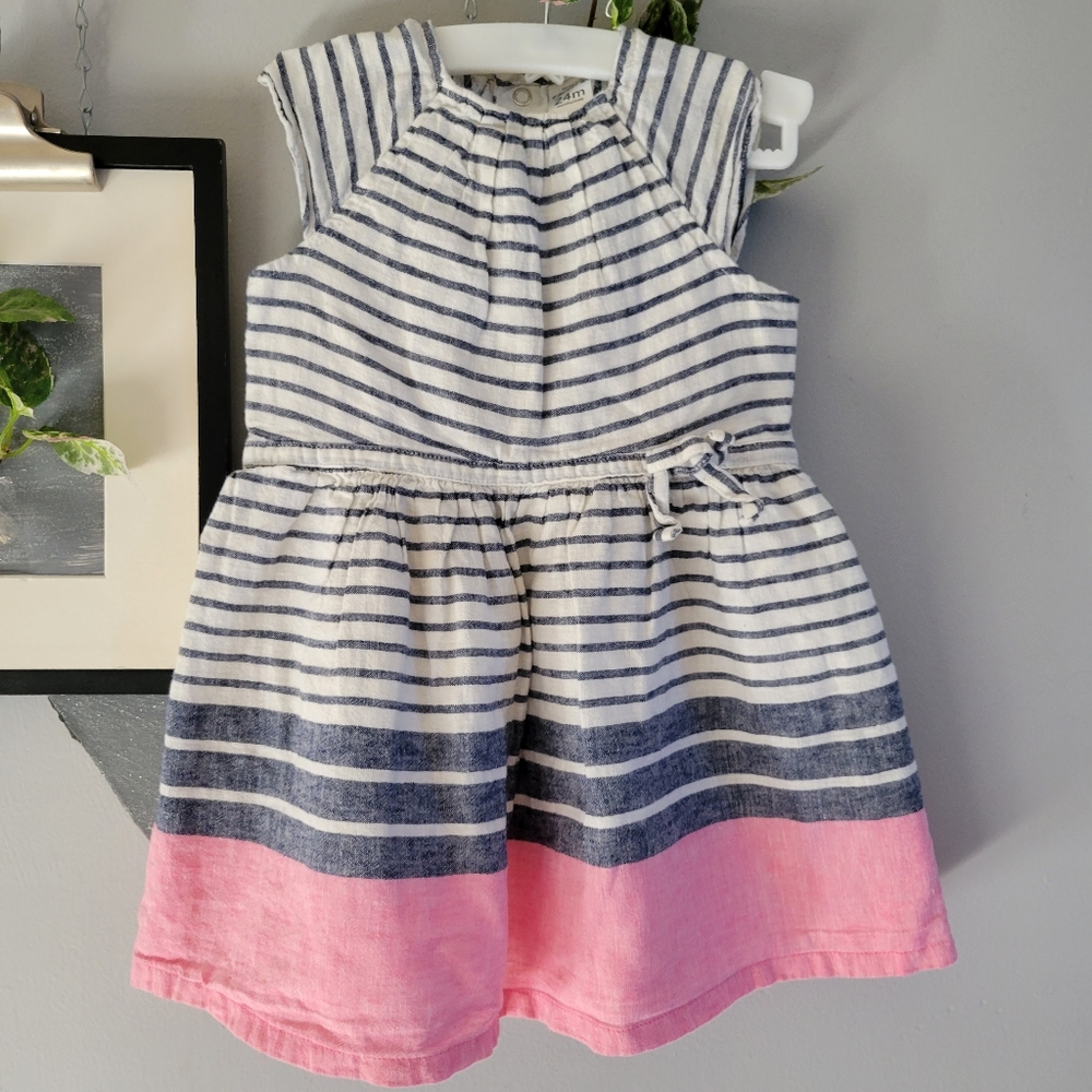 Carter's Baby Girl Striped Color‎ Block Linen Blend Dress 24 Months